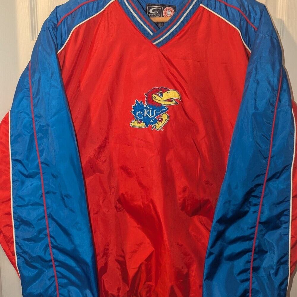 VTG Kansas Jayhawks KU Pullover Jacket Blue Mens Size L G-lll Sports Carl Banks